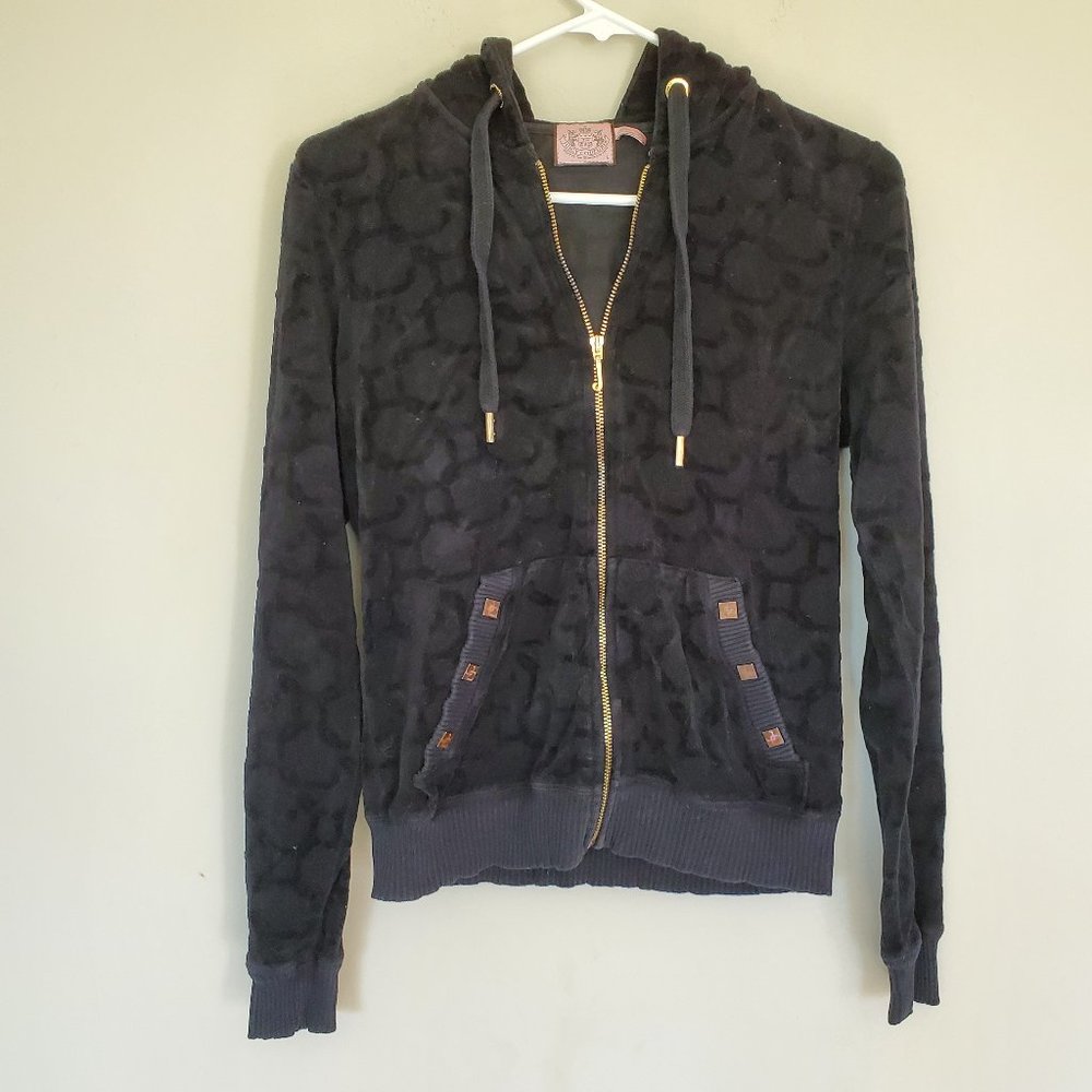 Juicy Couture velvet logo zip up hoodie black L